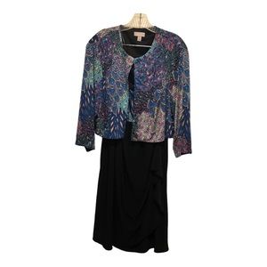 CB Established 1962 Dress with 3/4 Sleeve Jacket Size 20 Multicolor Floral/Black